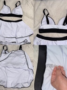 Plus Size Women Summer White and Black t Fashionable Bikini Set